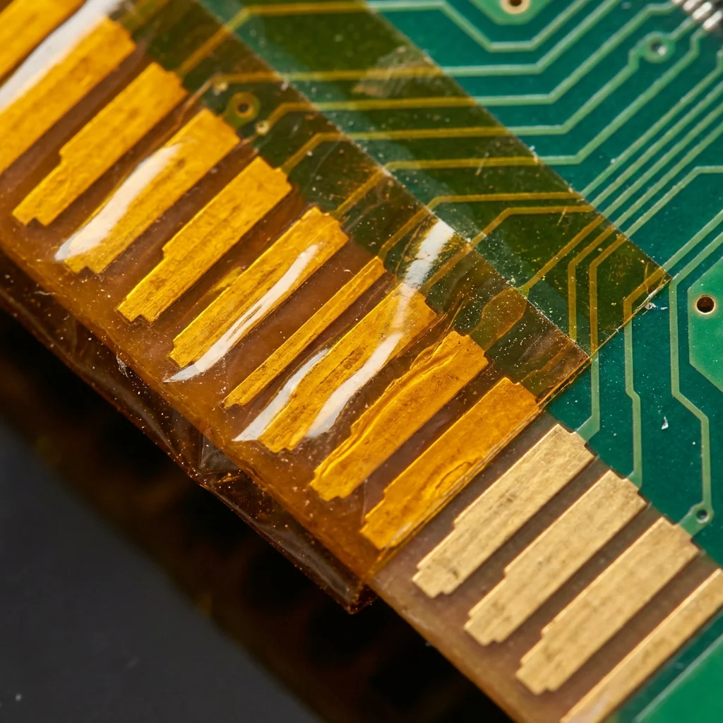 Amber polyimide gold finger masking tape applied on PCB gold-plated edge connector contacts protecting ENIG surface during SMT reflow and wave soldering — JIAOTAOTAO Tape manufacturer